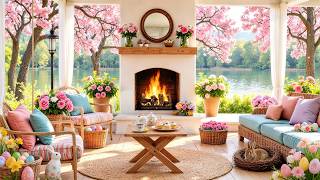 Happy Easter 💐 Cozy Easter Fireplace Ambience with Relaxing Piano Music 🐰 Cozy Spring Porch Ambience