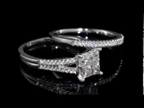 Princess Cut Diamond Engagement Ring and Wedding Band Set 1.0 Carat in 14K White Gold
