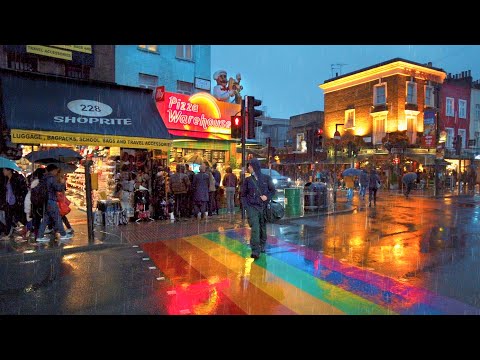 Camden Town London Rain Walk at Dusk - Camden High Street, Market & Lock