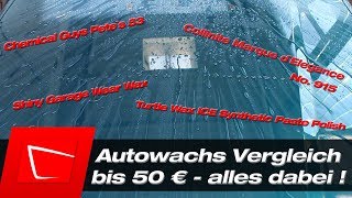 Chemical Guys Pete`s 53, Turtle Wax Ice, Collinite 915, Shiny Garage Wear Wax Wachs Vergleich