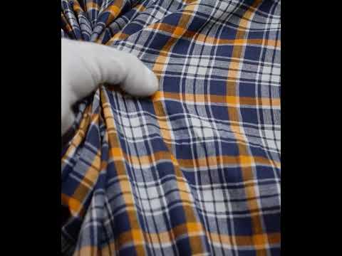 Check Blue & Orange Pure Cotton 91 GSM Handwoven Fabric — video