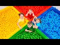 Permainan bola plastik berwarna-warni lego challenge | vania mania bahasa indonesia