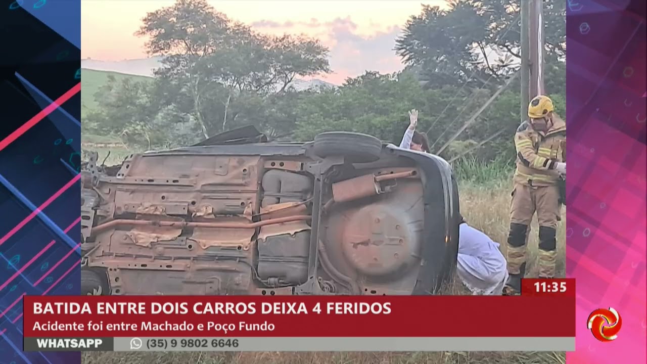Batida entre dois carros deixa quatro feridos perto de Machado