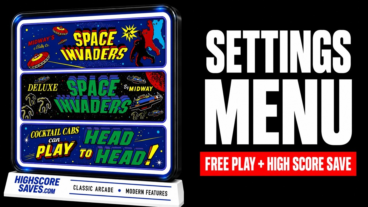 Space Invaders Multigame Free Play and High Score Save Kit settings menu video preview