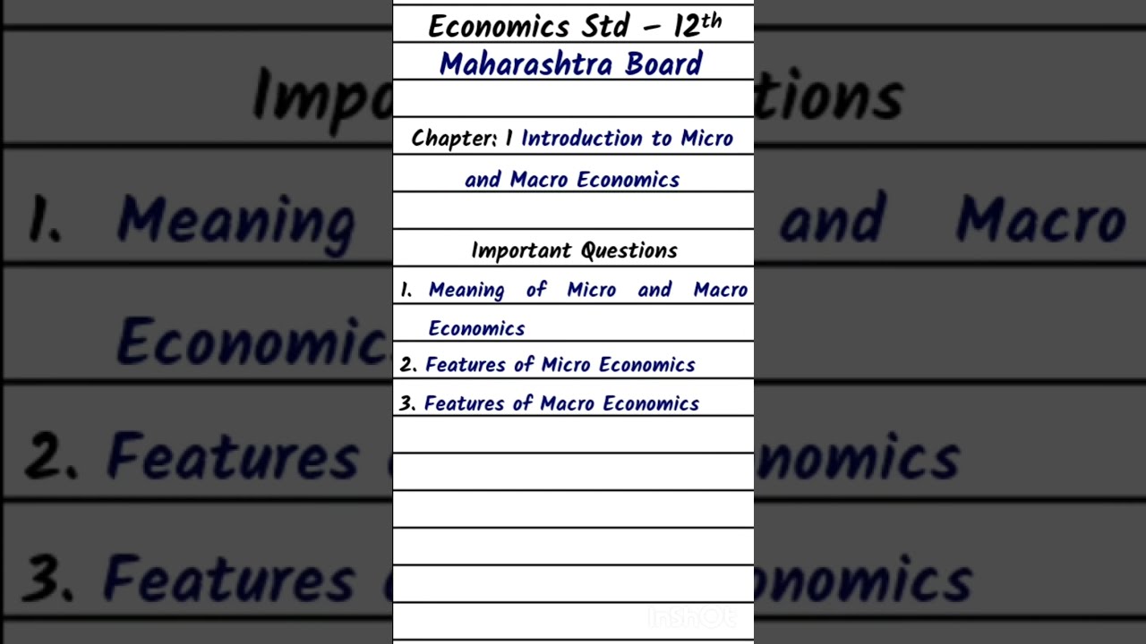 Economics Std 12th | Important Questions Chapter 1 Intro. to Micro & Macro Economics | HSC | #shorts