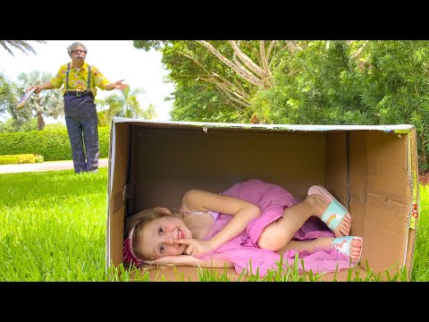 Nastya plays on a trampoline and has fun with her grandfather