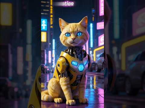 CyberCat: The Future Has Fur | Robotic Cat Patrols Neon Streets #cat #cyberpunk2077 #ai #shorts