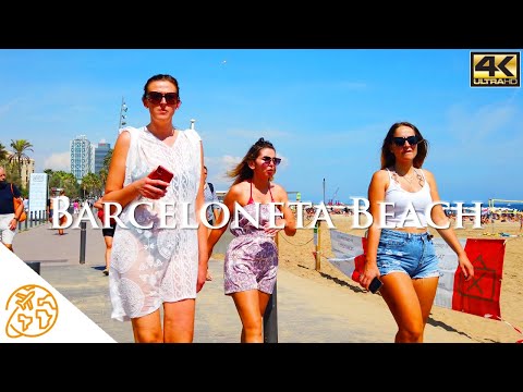 Barceloneta Beach walk 4k Barcelona Spain
