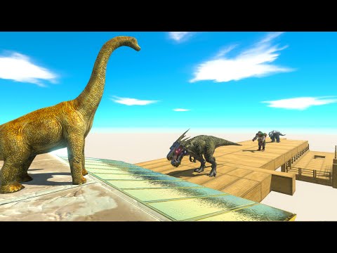 BRACHIOSAURUS vs GREEN T-REX DEATH FALL - Animal Revolt Battle Simulator