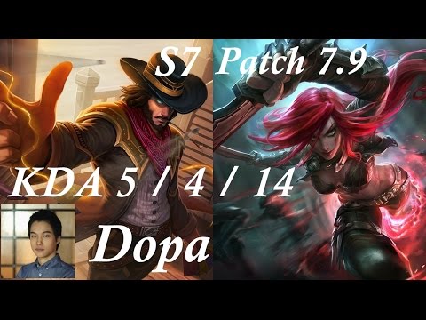 S7 Dopa - Mid - TwistedFate vs Katarina - KDA 5 / 4 / 14 -- Patch 7.9 KR rank