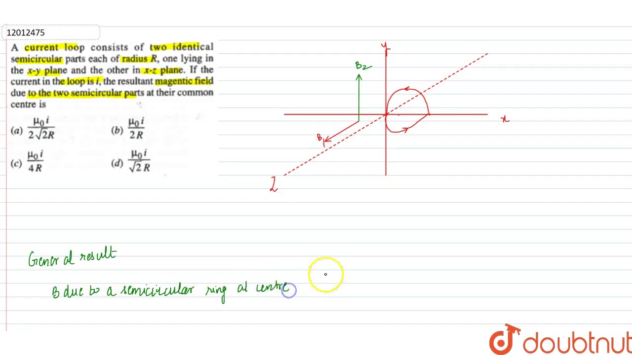 Watch video A current loop consists of two identical semicircular parts each of radius R, one lying in the Now A current loop consists of two identical semicircular parts each of radius R, one lying in the