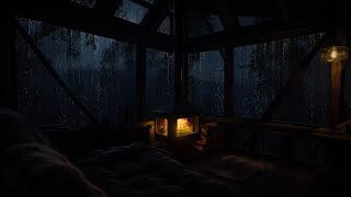 Relaxing Cabin Night with Rainfall & Fireplace | Peaceful Ambience for Sleeping