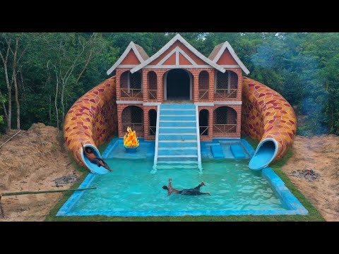 90 Days  Building Underground two-story House with water Slide To Swimming Pool