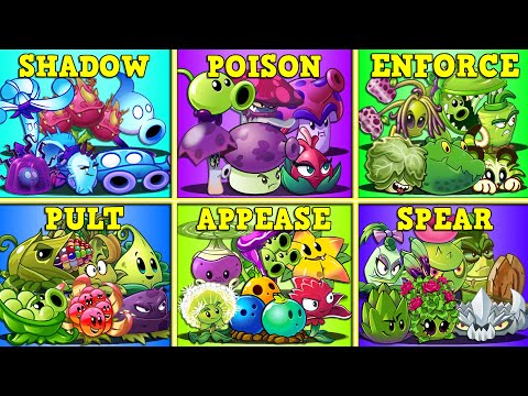PvZ 2 - All Plants 6 Team SHADOW x POISON x ENFORCE x PULT x APPEASE x SPEAR Battlez - Who Will Win?