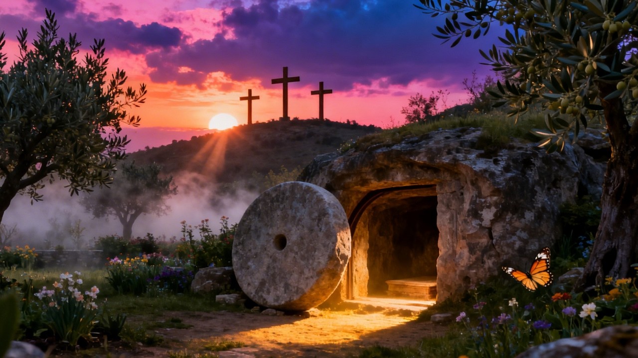 He Is Risen ✝️ Resurrection Morning Ambience ✨Empty Tomb of Jesus 🌅  Peaceful Easter Music Ambience