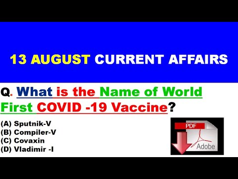 13 August 2020 Current Affairs in English || Daily Current Affairs || 13 August Current Affairs
