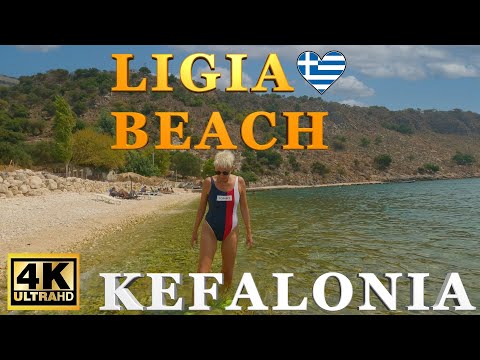 Ligia Beach Kefalonia Greece 4K Walking Tour Aug.2023