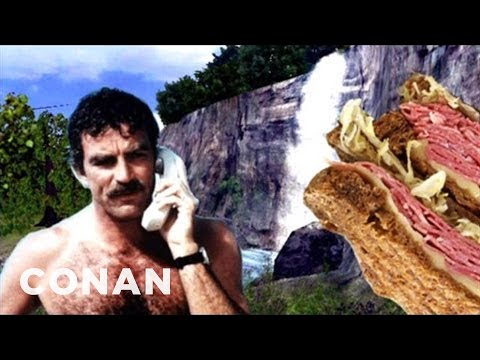 Tom Selleck Confronts His Sexy Waterfall Sandwich Pictures | CONAN on TBS