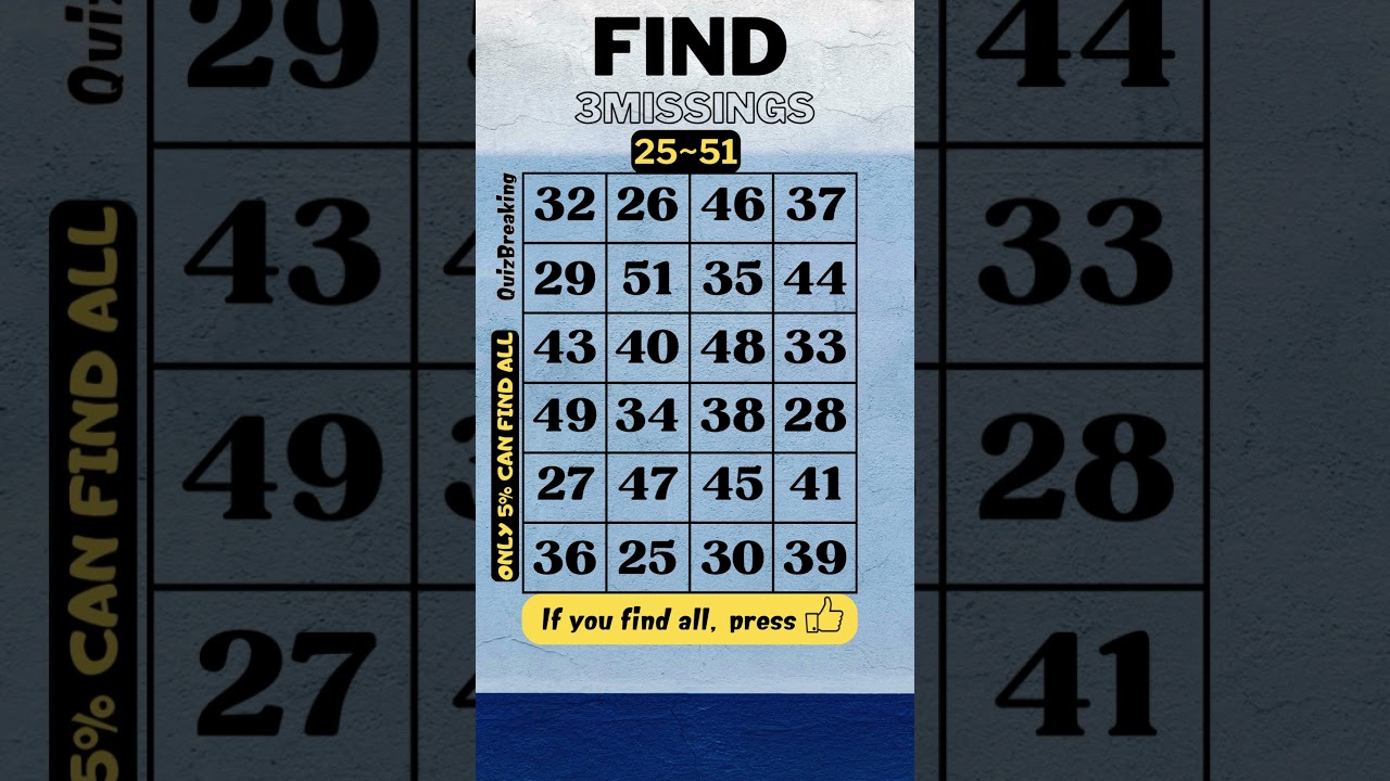 Find the 3 missing numbers between 25 and 51, only 5% can find all. #quiz, #puzzle,#prevent dementia