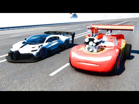 Lightning McQueen Dragster Edition vs Bugatti Divo GTR at Drag Race 24 KM
