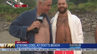 Kohr &amp; Buddies take a plunge into Willamette from Poet&#39;s Beach