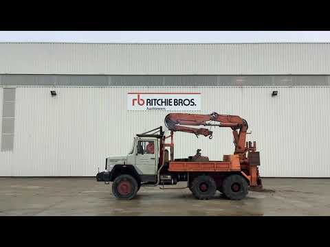 1982 Magirus 170D21 6x6 Flatbed truck w/Crane I St Aubin, France Auction - 7 & 8 December