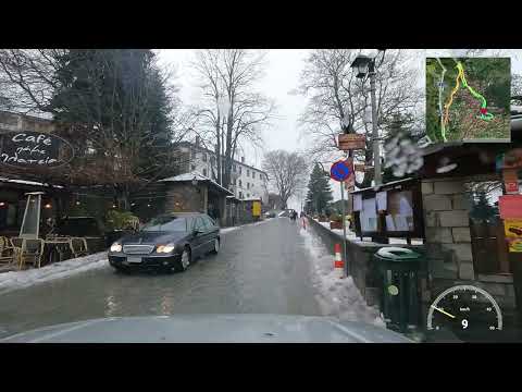 Driving Metsovo center snowy day