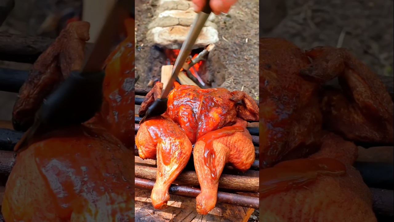 Clay Oven Whole Chicken Roast! 🍗🔥 #Shorts #outdoorcooking #ChickenRoast #WildernessCooking