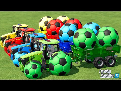 TRACTOR OF COLORS ! COLORED SOCCER BALLS WHEELS TRACTORS ON PARKOURS ! Farming Simulator 22 !