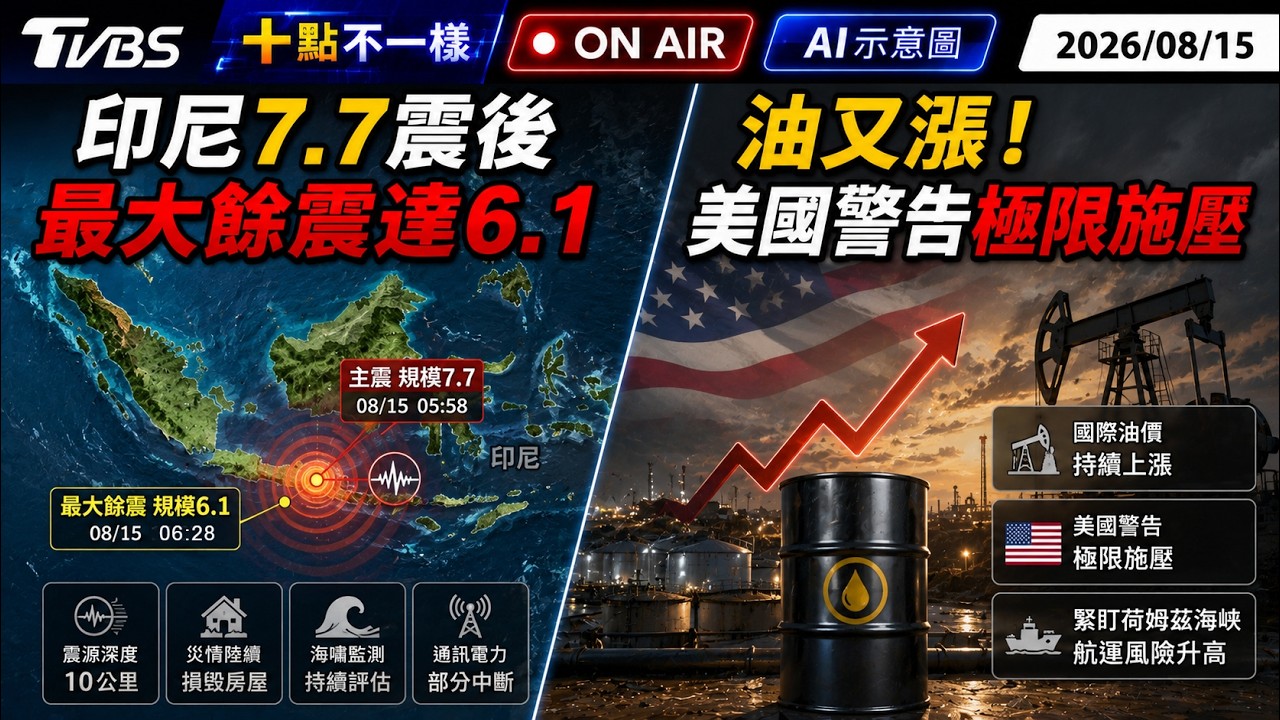 【0815 十點不一樣LIVE】印尼7.7震後 最大餘震達6.1 油又漲!美國警告極限施壓