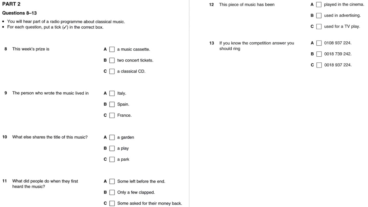 Listening B1, PET 2, Test 1, Part 2