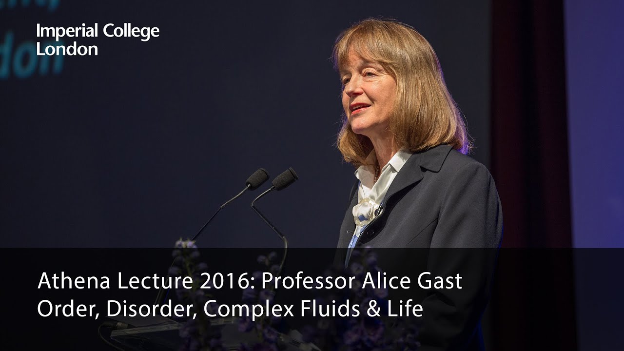 Professor Alice P. Gast presents the 2016 Athena Lecture 'Order, Disorder, Complex Fluids & Life' on 29 June 2016. .
