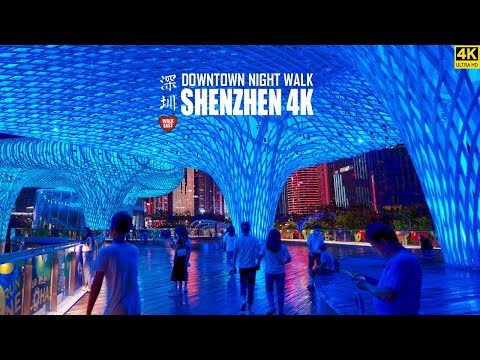 Caminhada noturna de Shenzhen | Área comercial Bay Glory | Guangdong, China | 4K HDR | Shenzhen | Bay Glory Light