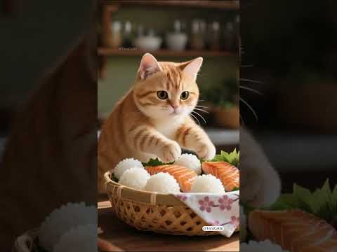 Mama Cat Works Hard, Kitten Cooks & Harvests to Help! 🐱🍙🍈#cat #cute #mamacat