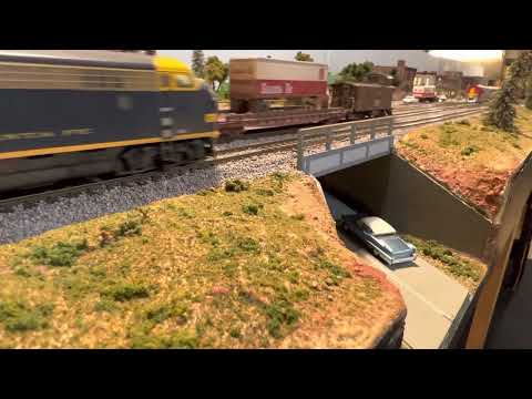 Two freight trains pass