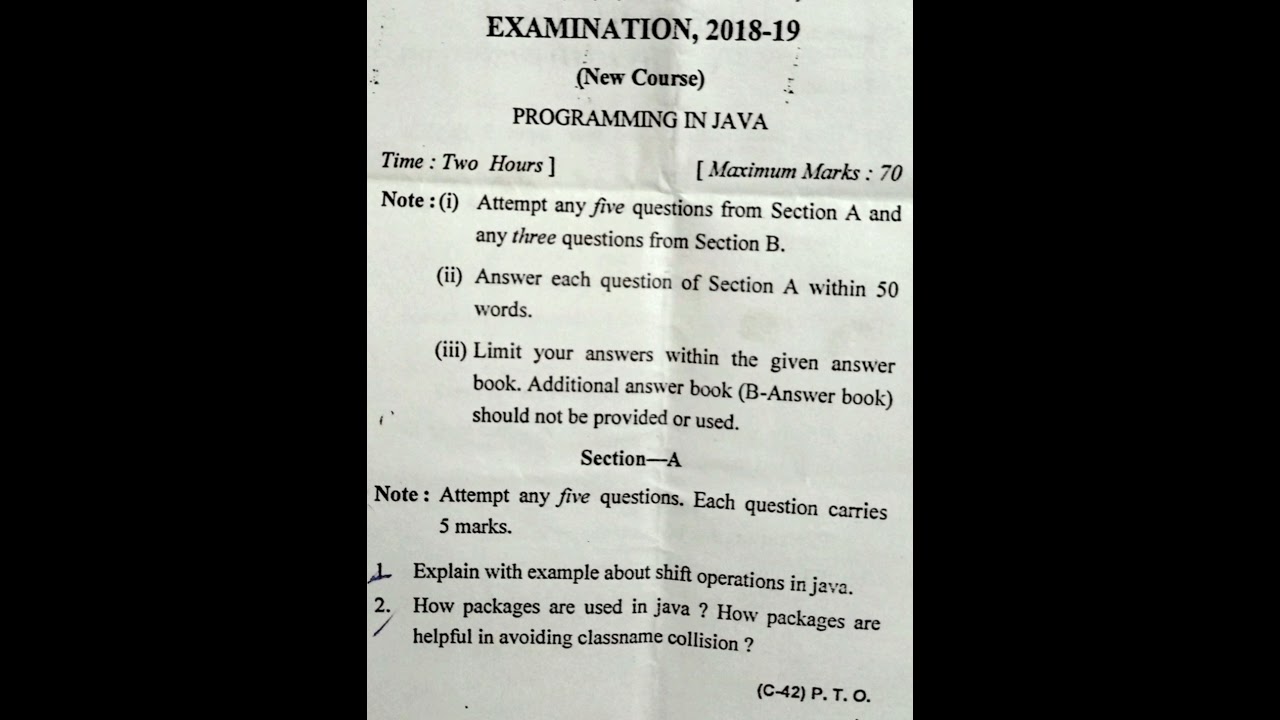 Programming in Java previous year question paper 2018-19