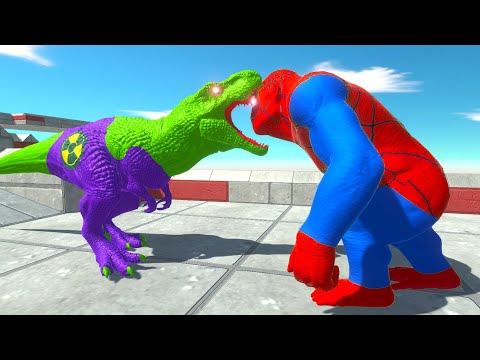HULK T-REX vs SPIDERMAN GORO DEATH CLIMB - Animal Revolt Battle Simulator