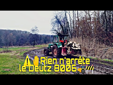 Débardage Bûches au Deutz 8006 👷🚜 passage difficile
