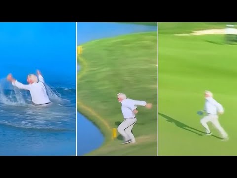 Older Ryder Cup Fan Sprints Across Green And Jumps Into The Water To Celebrate Europe Win