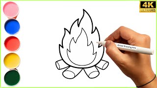 How to Draw a Campfire for Kids Step by Step | Easy Campfire Drawing for Beginners |Campfire Drawing