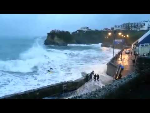 Surfers risking their lives on Towan Beach, Newquay