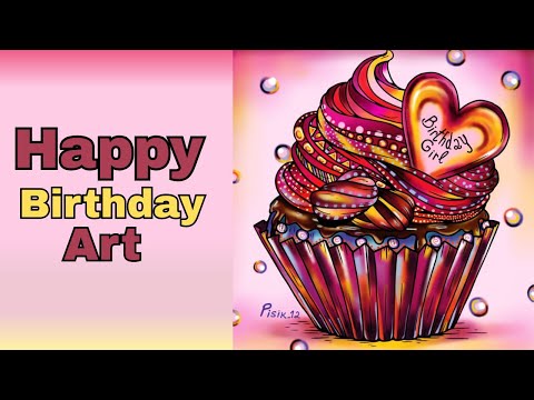 Colorful Birthday Cupcake 🎂 | Digital Art Process (Finger Drawing)