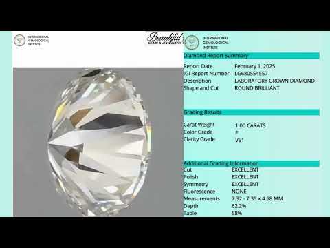 Premium 1.00ct F VS1 Round Lab Grown Diamond – IGI Certified, Excellent Cut