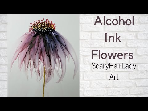 #65  "SOLD" Alcohol Ink Cone Flower blown with Air Brush. Tutorial
