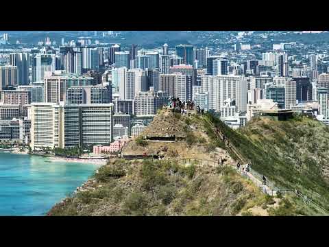 Aerial view of Diamond Head and Waikiki in Oahu Hawaii