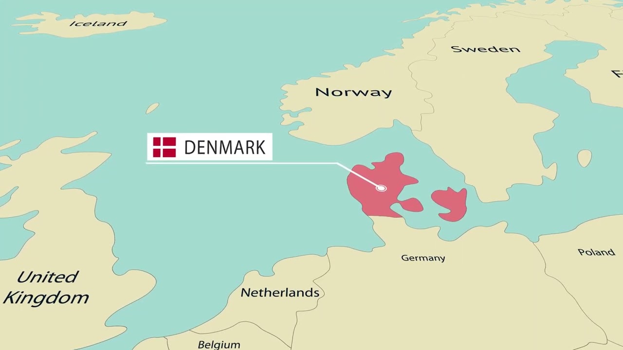 Animated map of DENMARK with borders and flag