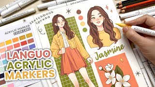 🌼 Filling A Page In My Sketchbook / Trying Out Languo 60 Colors Acrylic Markers ✨