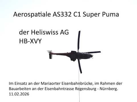 Aerospatiale AS332 C1 Super Puma an der Eisenbahnbrücke Mariaort