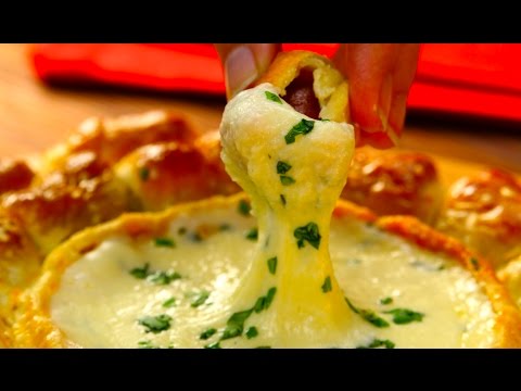 Bread Pot Fondue With Hot Dogs: Cheesy Fountain Of...