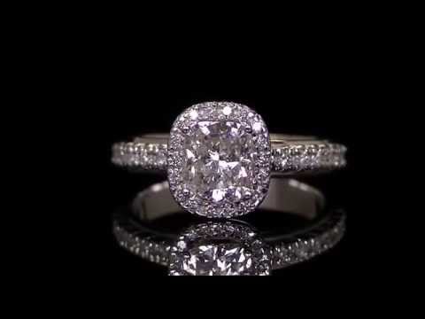 1.50 CTW VS2 G CUSHION CUT DIAMOND HALO ENGAGEMENT RING 14K WHITE GOLD